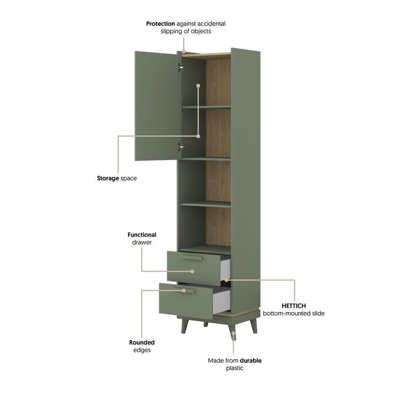 Bokhylla Skandinavisk 1 Dörr 2 Lådor - Förvaring - Hyllor - Bokhylla