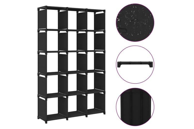 Stående hylla med 15 kuber 103x30x175,5 cm tyg - Svart - Förvaring - Hyllor - Bokhylla