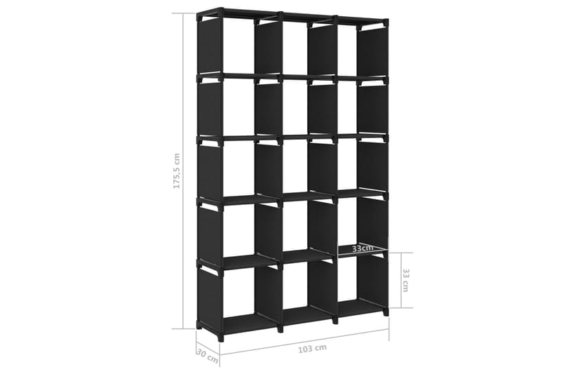 Stående hylla med 15 kuber 103x30x175,5 cm tyg - Svart - Förvaring - Hyllor - Bokhylla