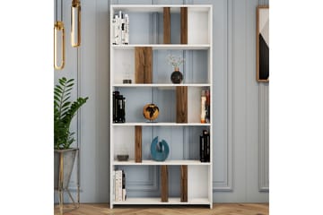 Timiza Bokhylla 90 cm med 5 Hyllor i Valnöt - Vit - Förvaring - Hyllor - Bokhylla