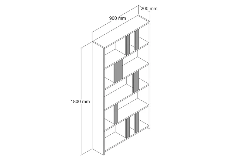 Timiza Bokhylla 90x20 cm 5 Hyllor - Mörkbrun - Förvaring - Hyllor - Bokhylla