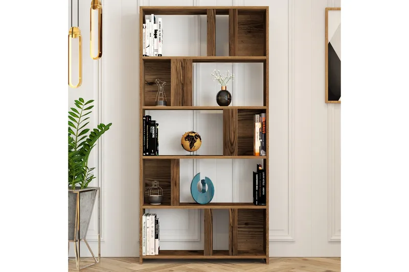 Timiza Bokhylla 90x20 cm 5 Hyllor - Mörkbrun - Förvaring - Hyllor - Bokhylla