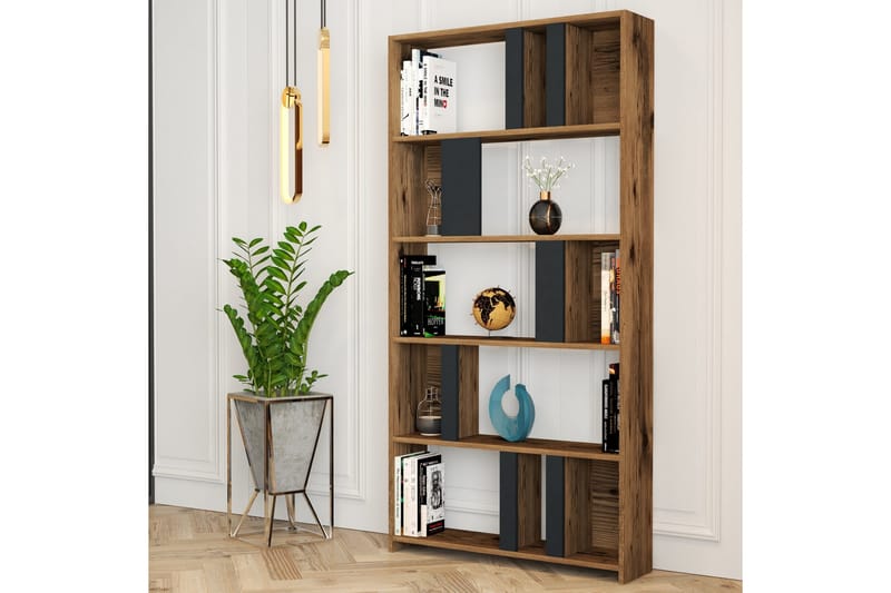 Timiza Bokhylla 90x20 cm 5 Hyllor - Mörkbrun/Antracit - Förvaring - Hyllor - Bokhylla