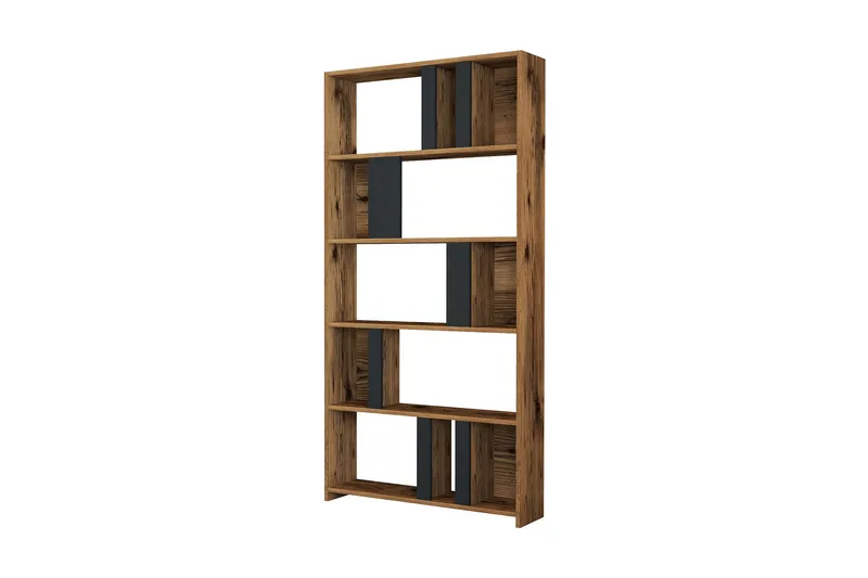 Timiza Bokhylla 90x20 cm 5 Hyllor, Mörkbrun/Antracit