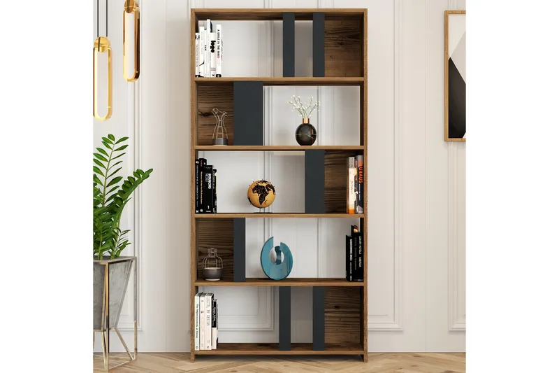 Timiza Bokhylla 90x20 cm 5 Hyllor - Mörkbrun/Antracit - Förvaring - Hyllor - Bokhylla