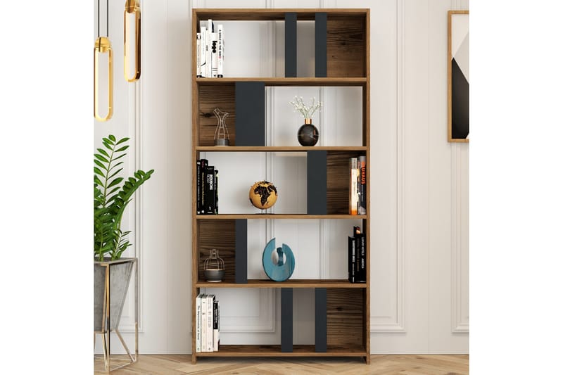 Timiza Bokhylla 90x20 cm 5 Hyllor - Mörkbrun/Antracit - Förvaring - Hyllor - Bokhylla