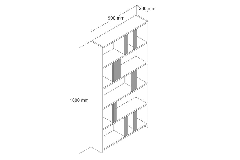 Timiza Bokhylla 90x20 cm 5 Hyllor - Mörkbrun/Antracit - Förvaring - Hyllor - Bokhylla