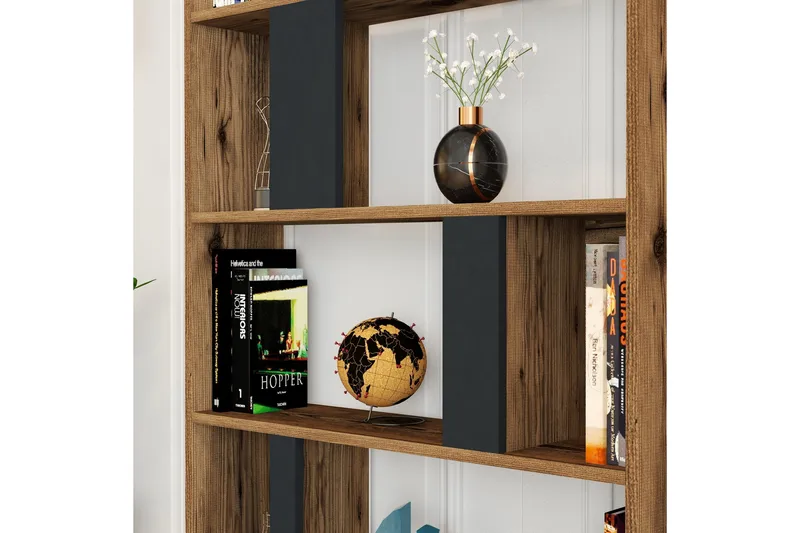 Timiza Bokhylla 90x20 cm 5 Hyllor - Mörkbrun/Antracit - Förvaring - Hyllor - Bokhylla