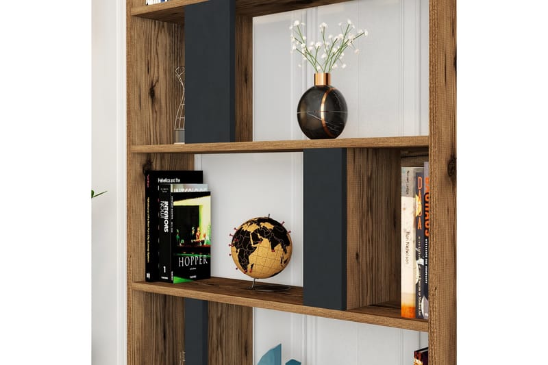 Timiza Bokhylla 90x20 cm 5 Hyllor - Mörkbrun/Antracit - Förvaring - Hyllor - Bokhylla