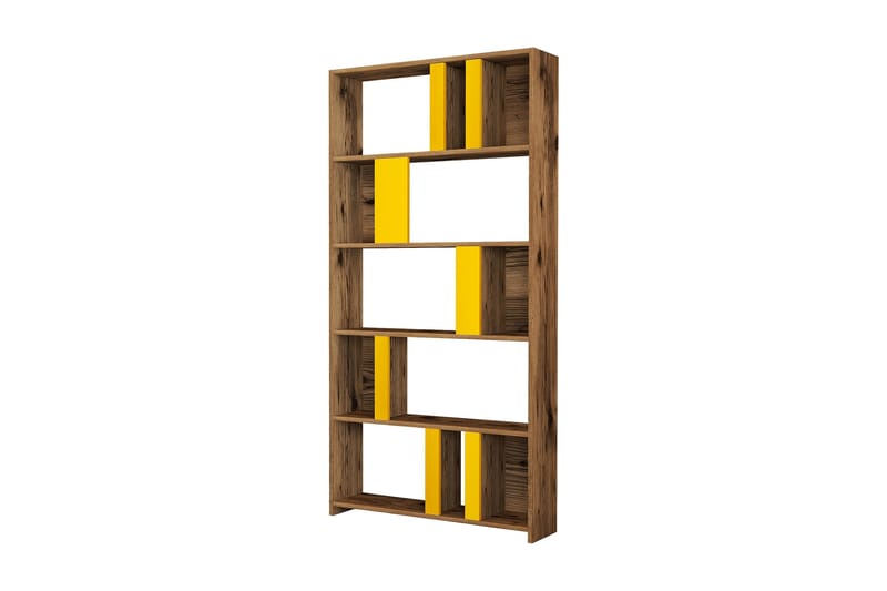 Timiza Bokhylla 90x20 cm 5 Hyllor, Mörkbrun/Gul