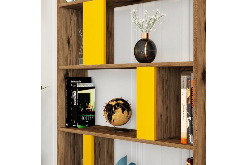 Timiza Bokhylla 90x20 cm 5 Hyllor - Mörkbrun/Gul - Förvaring - Hyllor - Bokhylla