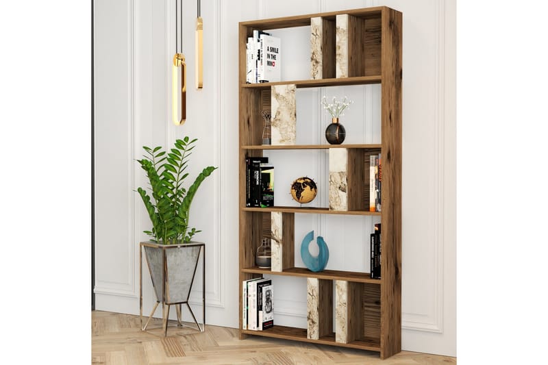 Timiza Bokhylla 90x20 cm 5 Hyllor - Mörkbrun/Vit - Förvaring - Hyllor - Bokhylla