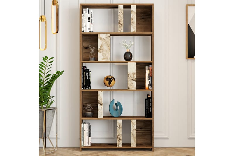 Timiza Bokhylla 90x20 cm 5 Hyllor - Mörkbrun/Vit - Förvaring - Hyllor - Bokhylla