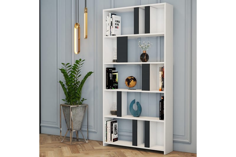 Timiza Bokhylla 90x20 cm 5 Hyllor - Vit/Antracit - Förvaring - Hyllor - Bokhylla