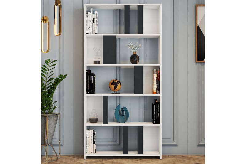 Timiza Bokhylla 90x20 cm 5 Hyllor - Vit/Antracit - Förvaring - Hyllor - Bokhylla