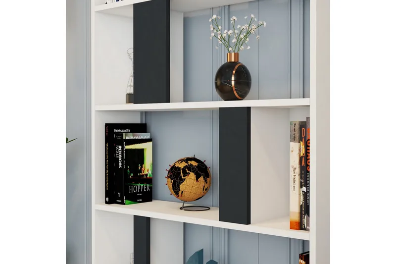 Timiza Bokhylla 90x20 cm 5 Hyllor - Vit/Antracit - Förvaring - Hyllor - Bokhylla