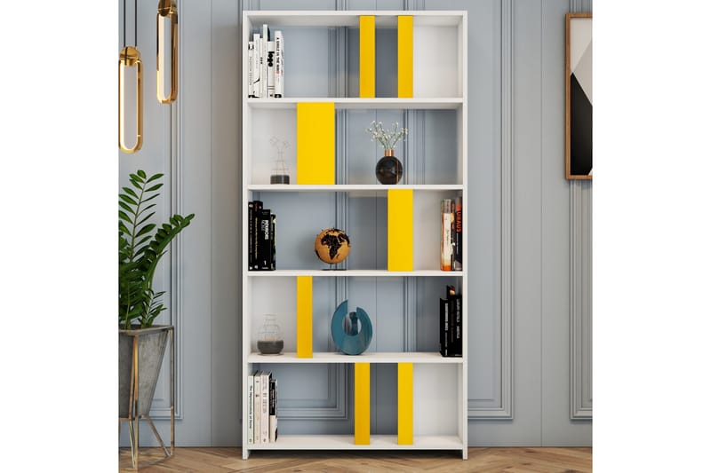 Timiza Bokhylla 90x20 cm 5 Hyllor - Vit/Gul - Förvaring - Hyllor - Bokhylla