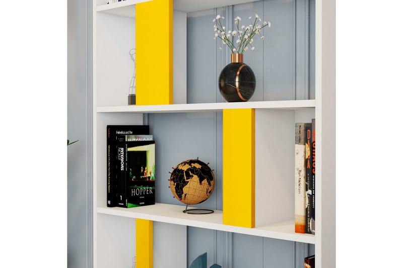 Timiza Bokhylla 90x20 cm 5 Hyllor - Vit/Gul - Förvaring - Hyllor - Bokhylla