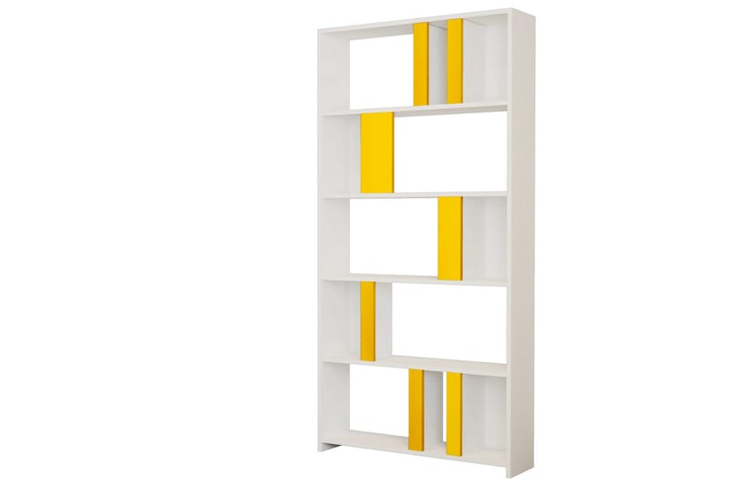 Timiza Bokhylla 90x20 cm 5 Hyllor, Vit/Gul