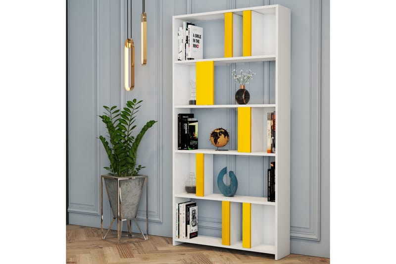 Timiza Bokhylla 90x20 cm 5 Hyllor - Vit/Gul - Förvaring - Hyllor - Bokhylla