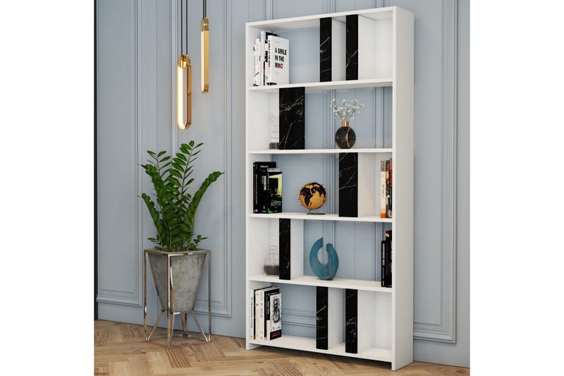 Timiza Bokhylla 90x20 cm 5 Hyllor - Vit/Svart - Förvaring - Hyllor - Bokhylla