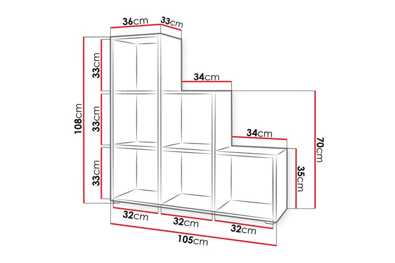 Trio Hylla 105x33x108 cm - Grå/Vit - Förvaring - Hyllor - Bokhylla