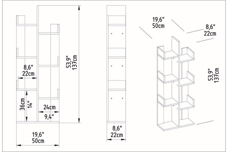 UKHAND Bokhylla 50x173 cm Vit - Bokhylla