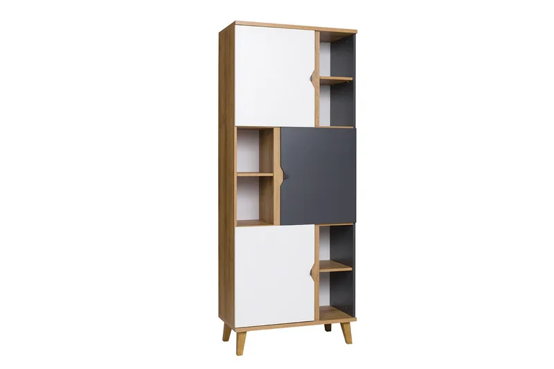 Vintra Bokhylla 80 cm 3 Luckor, Vit/Grå/Trä