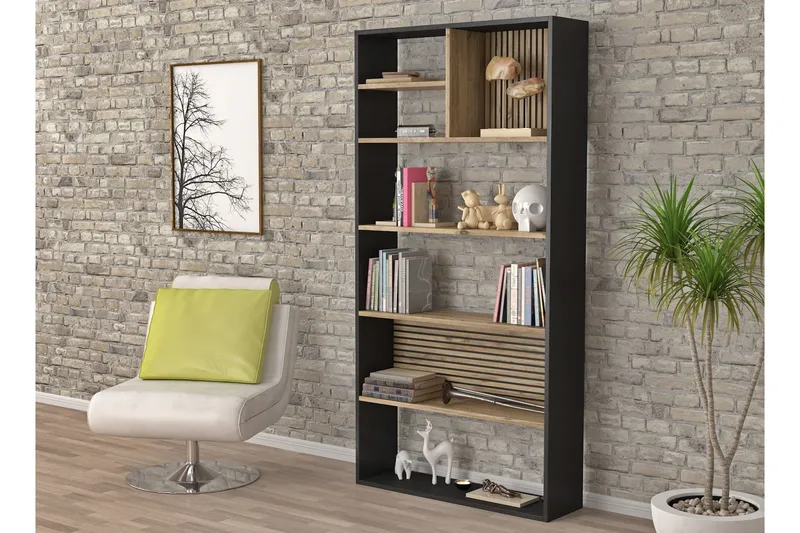 Elspet Bokhylla 90 cm, Svart/Brun