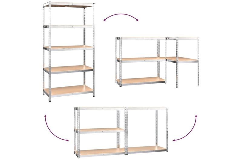 beBasic Förvaringshyllor 3 st silver stål & konstruerat trä 5 hyllplan - Lagerhylla