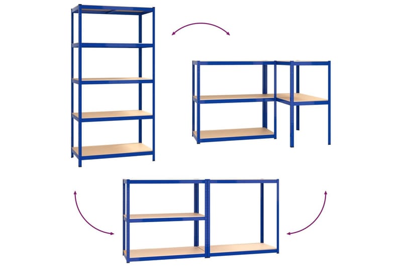 beBasic Förvaringshyllor 4 st blå stål & konstruerat trä 5 hyllplan - Lagerhylla