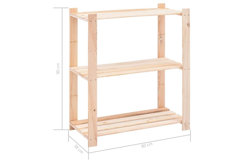 Förvaringshylla 3 hyllplan 80x38x90 massiv furu 150 kg - Beige - Förvaring - Hyllor - Förvaringshylla - Lagerhylla