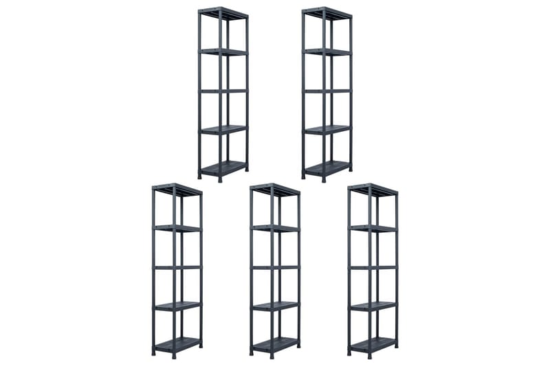Förvaringshyllor 5 st svart 125 kg 60x30x180 cm plast - Svart - Förvaring - Hyllor - Förvaringshylla - Lagerhylla