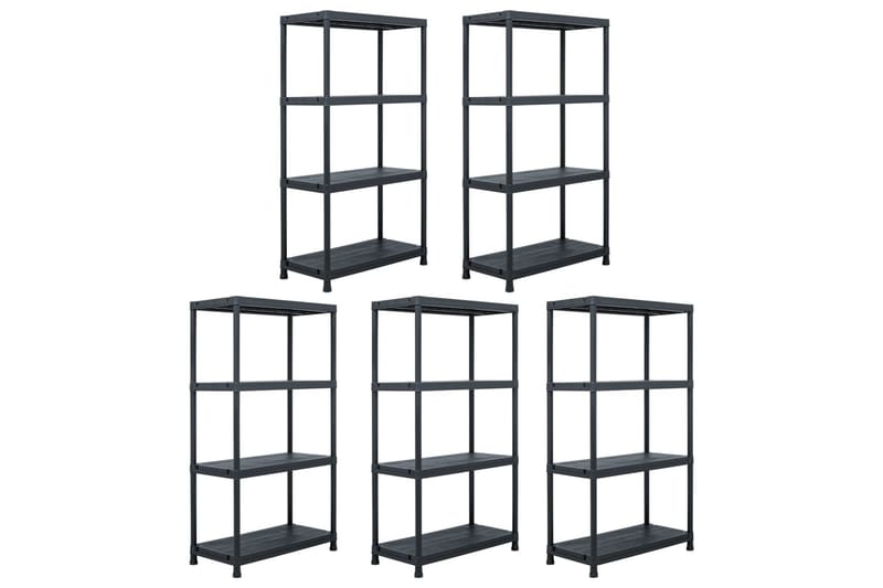 Förvaringshyllor 5 st svart 60x30x138 cm plast - Svart - Förvaring - Hyllor - Förvaringshylla - Lagerhylla