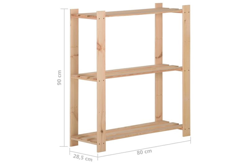Lagerhylla 3 hyllplan 80x28,5x90 cm massiv furu - Brun - Förvaring - Hyllor - Förvaringshylla - Lagerhylla