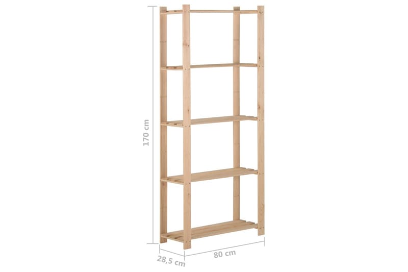 Lagerhylla 5 hyllplan 80x28,5x170 cm massiv furu - Brun - Förvaring - Hyllor - Förvaringshylla - Lagerhylla