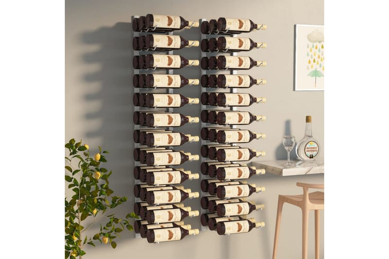 Väggmonterat vinställ för 36 flaskor 2 st vit järn - Vit - Vinställ & vinhylla