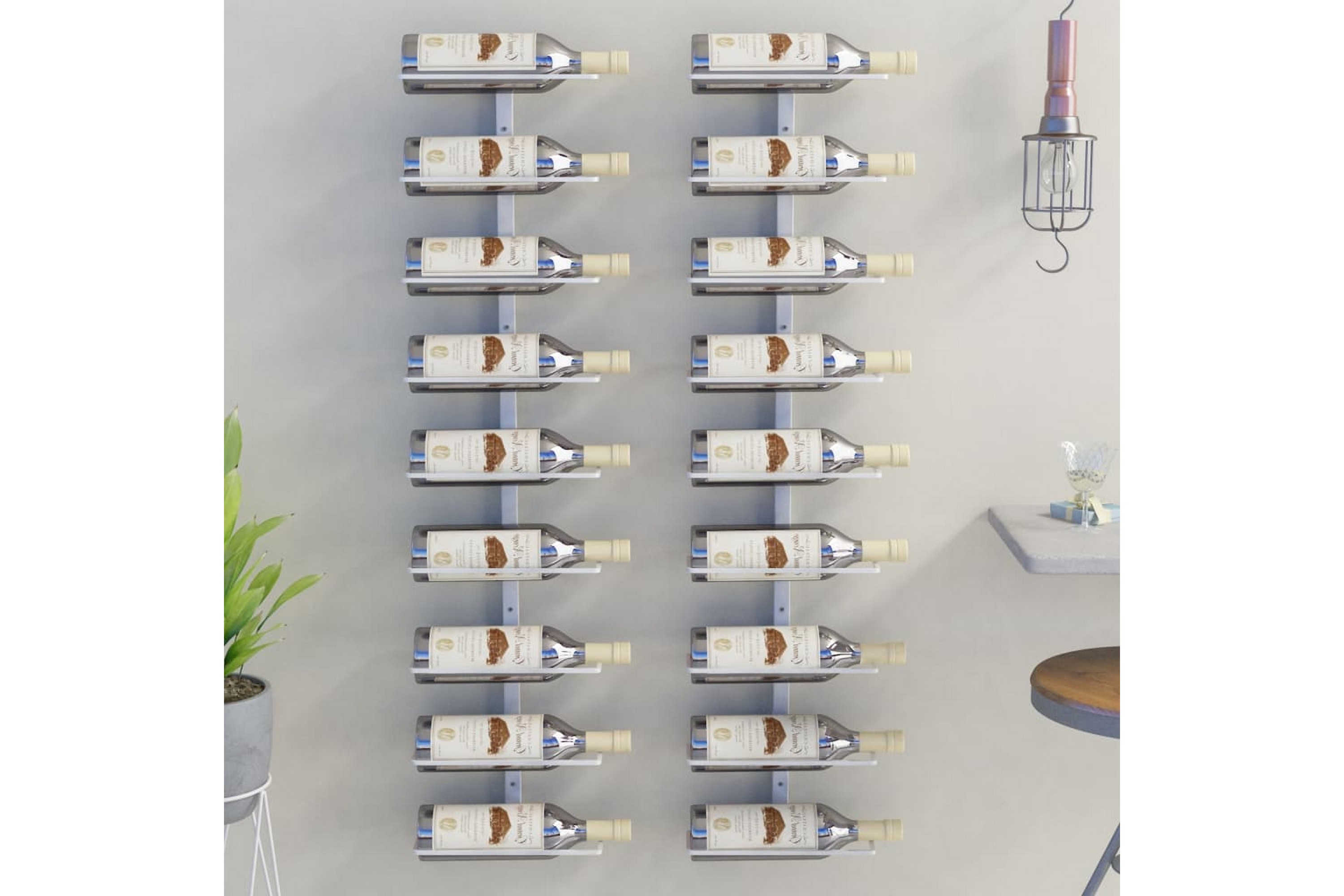 Väggmonterat vinställ för 9 flaskor 2 st vit järn – Vit