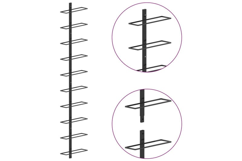 Väggmonterat vinställ för 10 flaskor svart metall - Svart - Förvaring - Hyllor - Förvaringshylla - Vinställ & vinhylla