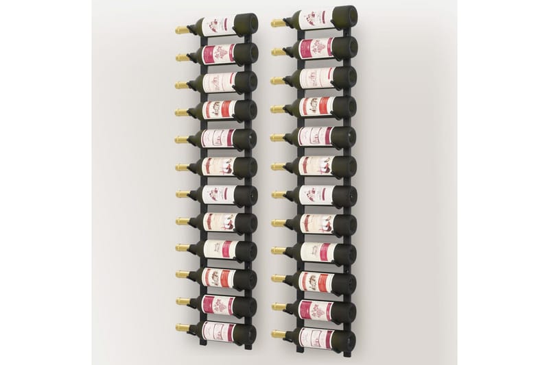 Väggmonterat vinställ för 12 flaskor 2 st svart järn - Svart - Vinställ & vinhylla