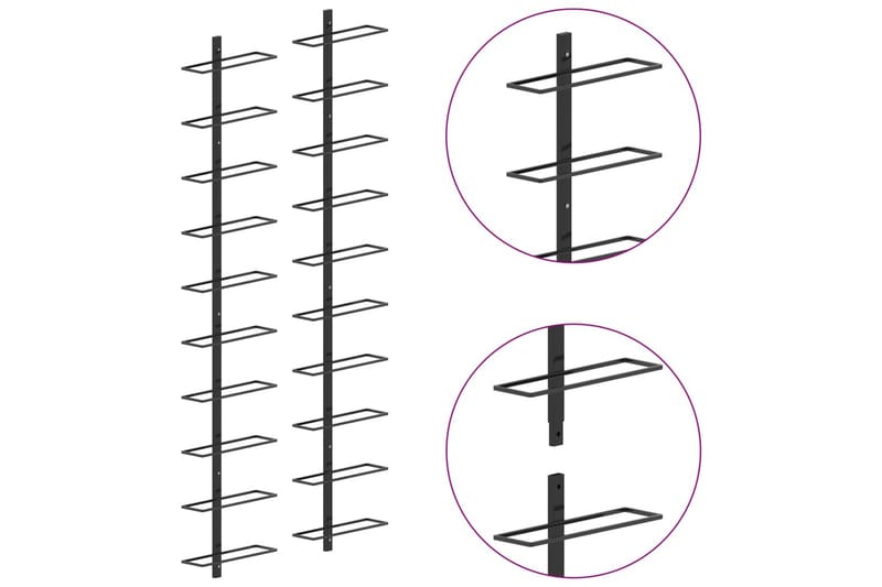 Väggmonterat vinställ för 20 flaskor 2 st svart metall - Svart - Vinställ & vinhylla