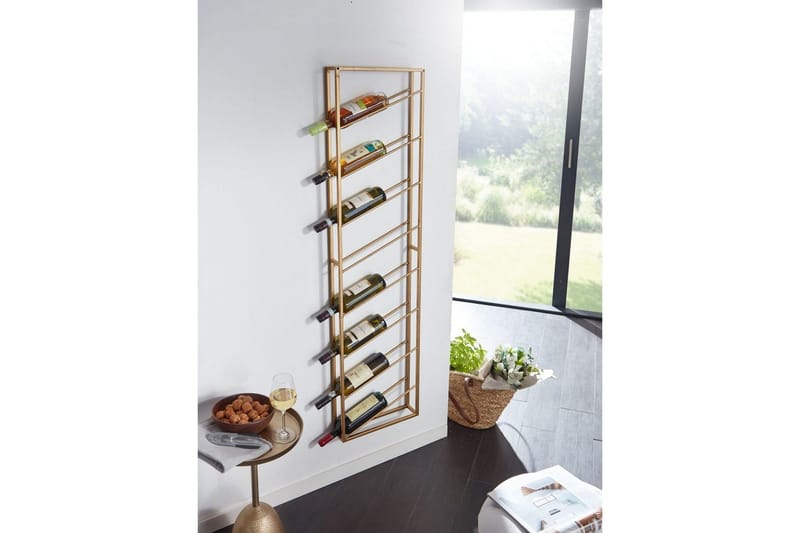 Vinställ Wohnling väggmonterad, plats för 8 flaskor, pulverlackerad metall, industriell loftstil Guld - Guld - Förvaring - Hyllor - Förvaringshylla - Vinställ & vinhylla
