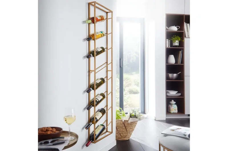 Vinställ Wohnling väggmonterad, plats för 8 flaskor, pulverlackerad metall, industriell loftstil Guld - Guld - Förvaring - Hyllor - Förvaringshylla - Vinställ & vinhylla