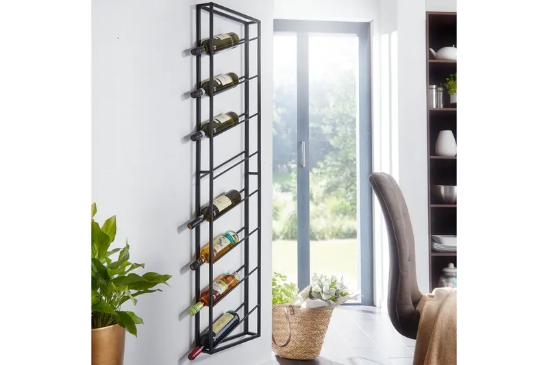Vinställ Wohnling väggmonterad, plats för 8 flaskor, pulverlackerad metall, industriell loftstil Svart - Svart - Förvaring - Hyllor - Förvaringshylla - Vinställ & vinhylla