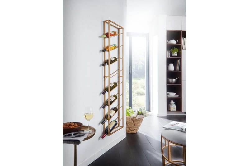 Vinställ Wohnling väggmonterad, plats för 8 flaskor, pulverlackerad metall, industriell loftstil Guld - Guld - Förvaring - Hyllor - Förvaringshylla - Vinställ & vinhylla