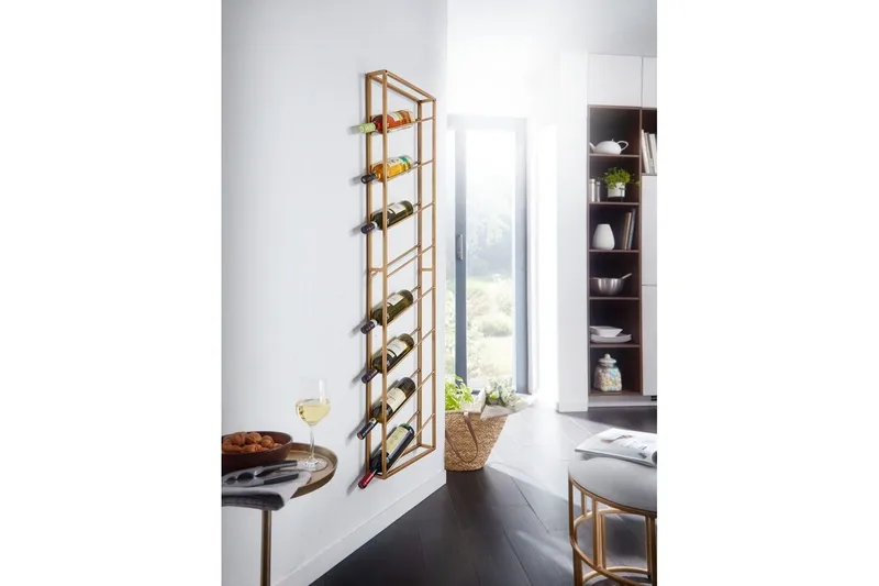 Vinställ Wohnling väggmonterad, plats för 8 flaskor, pulverlackerad metall, industriell loftstil Guld - Guld - Förvaring - Hyllor - Förvaringshylla - Vinställ & vinhylla