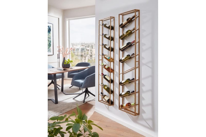 Vinställ Wohnling väggmonterad, plats för 8 flaskor, pulverlackerad metall, industriell loftstil Guld - Guld - Förvaring - Hyllor - Förvaringshylla - Vinställ & vinhylla