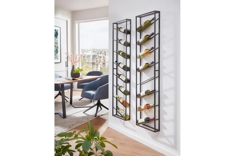 Vinställ Wohnling väggmonterad, plats för 8 flaskor, pulverlackerad metall, industriell loftstil Svart - Svart - Förvaring - Hyllor - Förvaringshylla - Vinställ & vinhylla