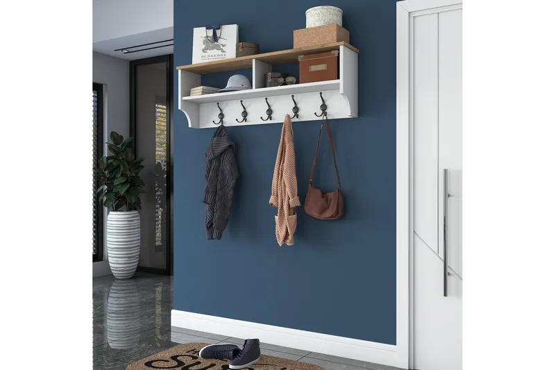 Caraway Hatthylla 120x22,2 cm Vit/Brun - Hanah Home - Förvaring - Hyllor - Hatthylla