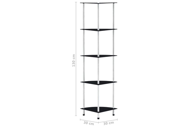 Hylla 5 hyllplan svart 30x30x130 cm härdat glas - Svart - Förvaring - Hyllor - Hörnhylla
